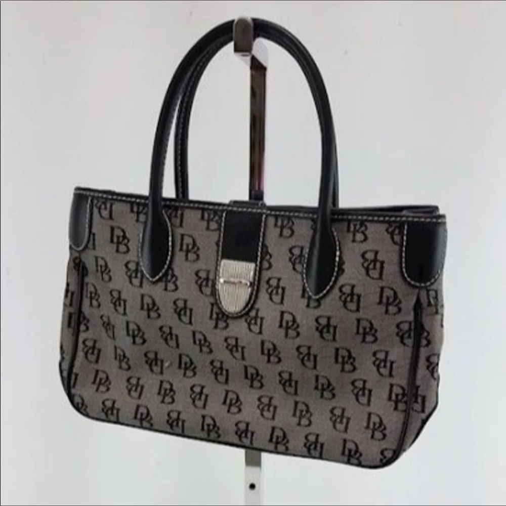 Dooney & Bourke Black/Gray Logo FabricLeather Trim